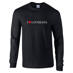 I Love LOUISIANA Cotton T-Shirt Black White Red Heart Long Sleeve Shirt S-5XL