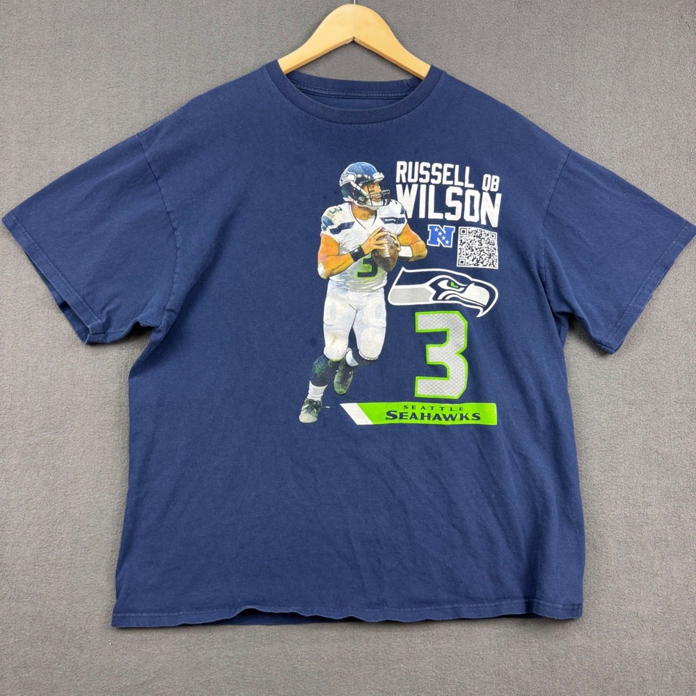 NFL Team Apparel Russell Wilson Seahawks T-Shirt Mens XL Blue Football Graphic