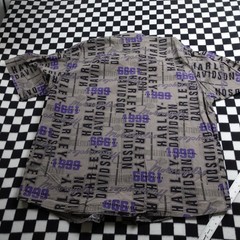 Vintage Harley Davison biker Hawaiian style all over print button up Shirt 2XL
