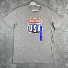 Galt T Shirt Men Large Gray American USA Home of the Brave HWY Sign NEW Patriot