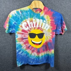 Tee Luv Mens Chillin Smiley Face Sun Tie Dye Graphic T-Shirt XL Multicolor