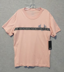 True Religion Foil Taping Men’s TEE Dull Pink Size Large Metallic Logo Stretch