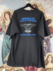 Vtg Harley Davidson Flame Chrome Eagle T Shirt Men’s 2X Y2k Faded Black Biker Wa