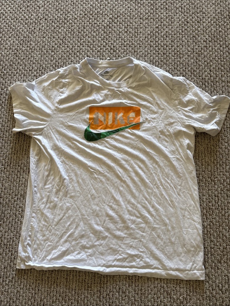 Nike Shirt Mens Large The Nike Tee Embroidered Swoosh White Orange Green