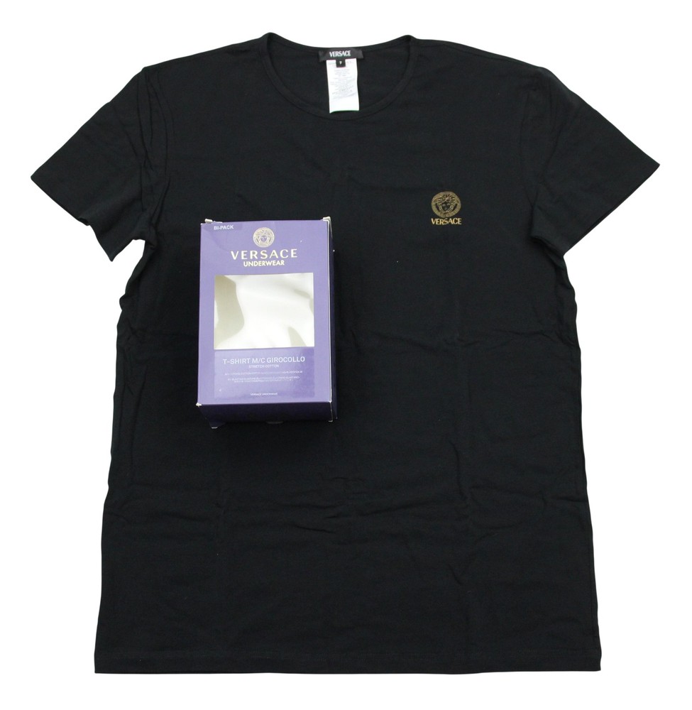 Versace T-Shirt Underwear Mens XL Black Stretch Cotton Medusa Logo AU10005