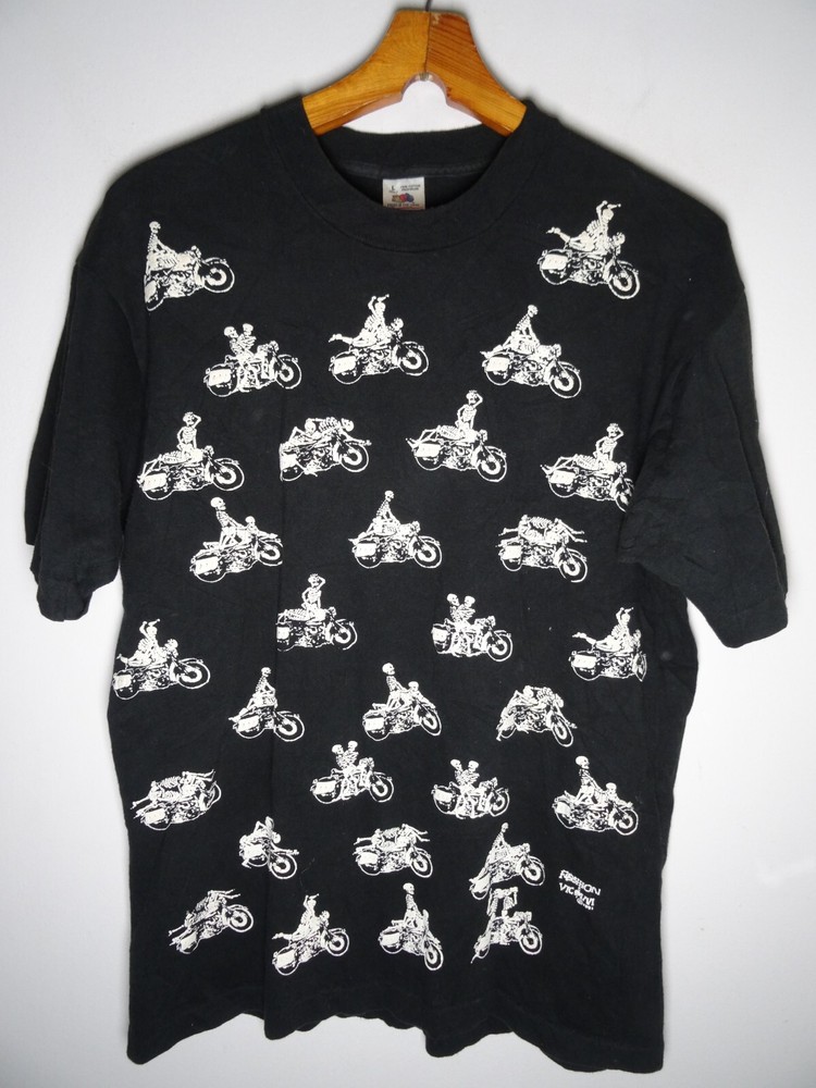 Vintage Fashion Victim T Shirt Large 90s AOP Sex Motorcycle Humor Tee