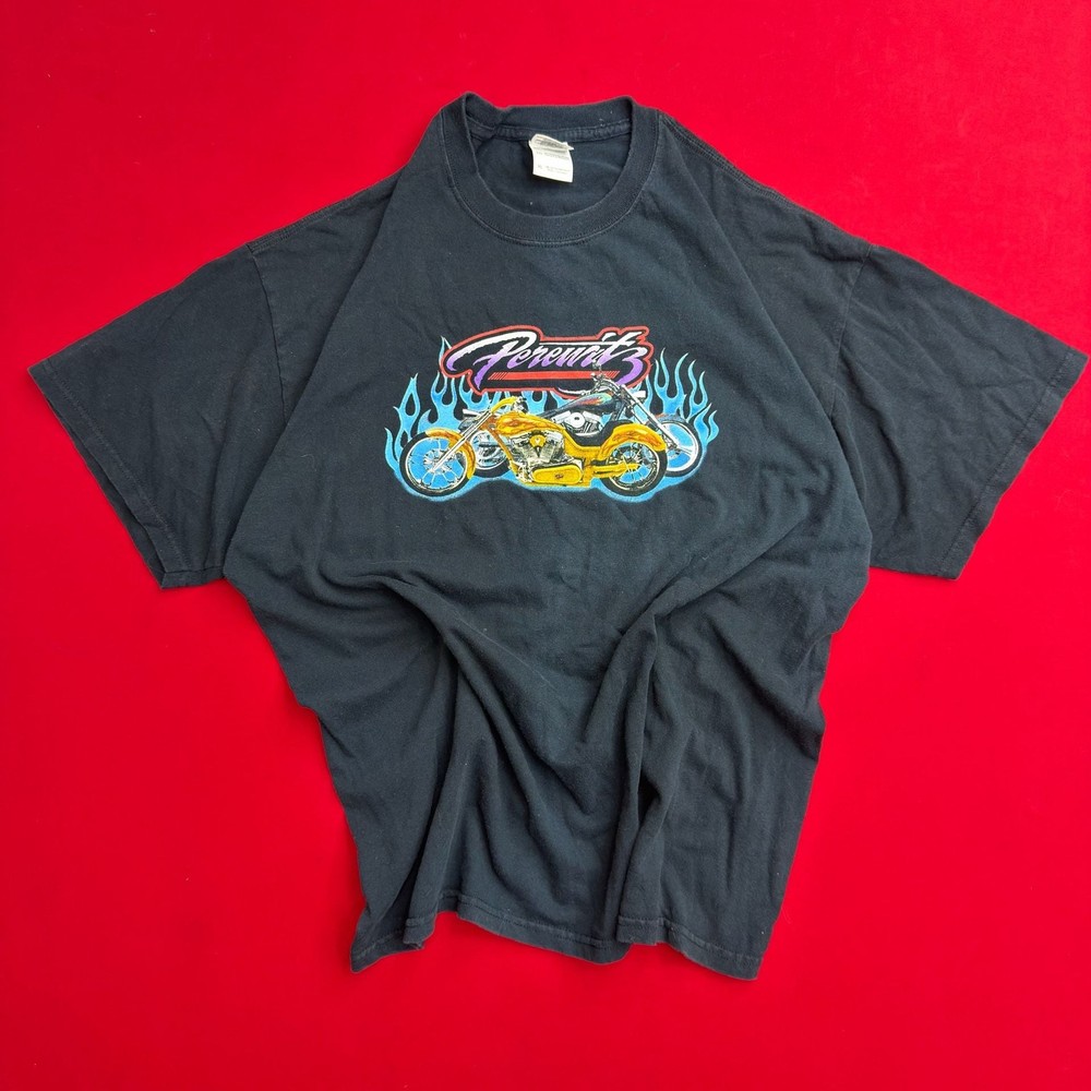 Vintage 90’s Y2K Men’s Perewitz Motorcycles Bike Harley Flames T-Shirt Black