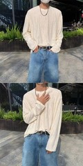 Men’s Distressed Long Sleeve T-Shirt Harajuku Aesthetic Ripped Pullover Top