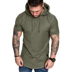 Men’s Hooded Short Sleeve Sporty T-Shirt Slim Gym Muscle Tee Hoodie Tops Blouses