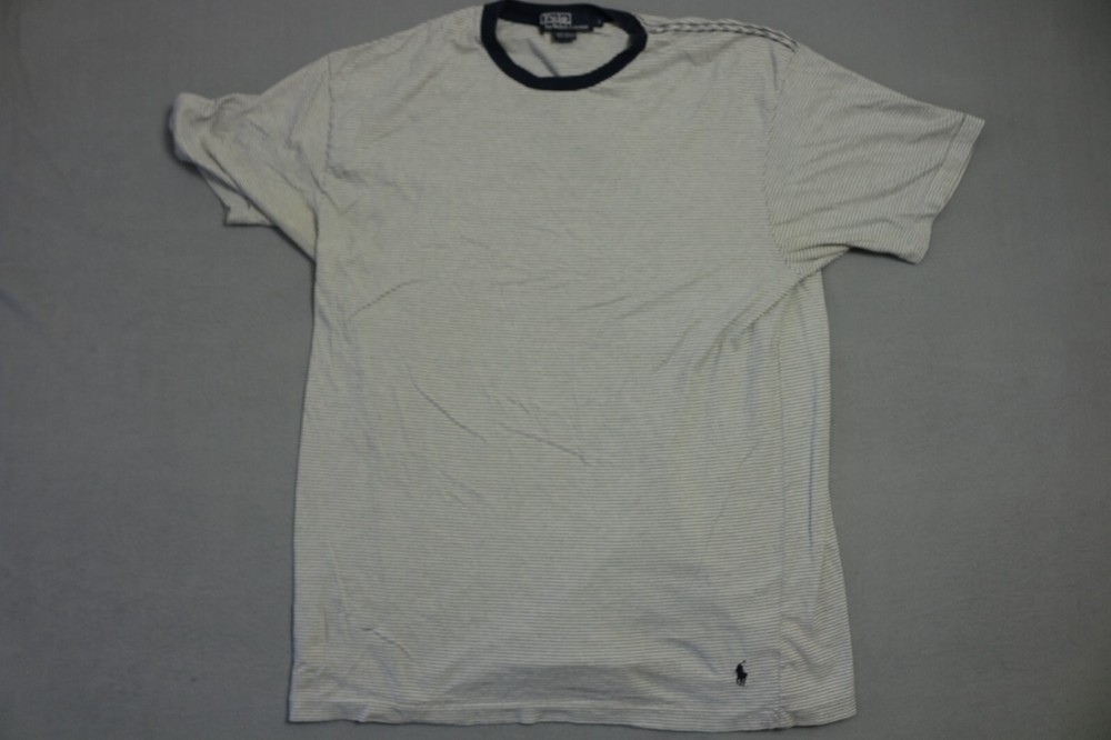 Vintage Polo Ralph Lauren Shirt Mens Large Gray Blue Striped Short Sleeve
