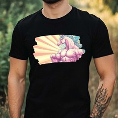 Mens Strong Unicorn Motif Cotton T-Shirt Size XS to 5XL