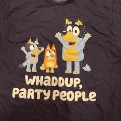 Bluey New Adult T-Shirt – Bandit Bingo Bluey Whaddup, Party People-Large