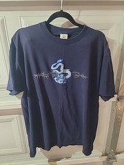 Vintage Y2K Tribal Dragon T Shirt Men’s Large Blue Jnco Style Silver Strand