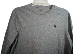 Polo Ralph Lauren T-Shirt Men L Custom Fit Gray Black Pony Crew Long Sleeve