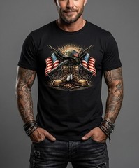 Memorial Day Vintage Military Style T-Shirt 1980s US Army Crossed Guns & Boots