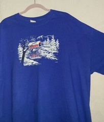 Hanes Blue Coverd Bridge Snow Winter Scene T-shirt Size 3XL