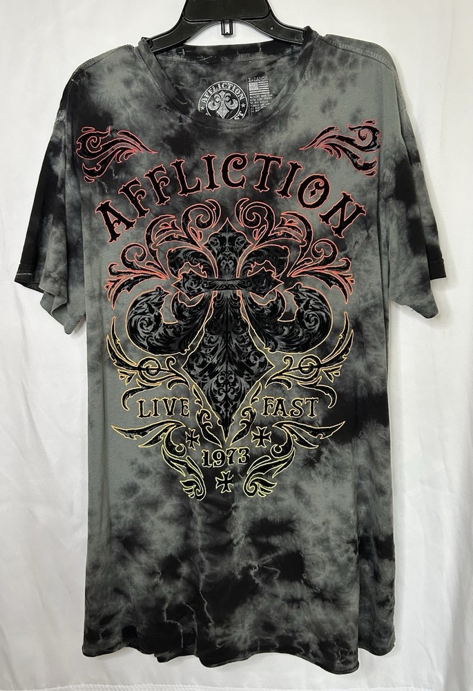 Vintage Affliction Dark Consequences flocked graphic crystal washed t-shirt XL