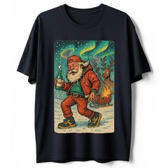 Funny Drunk Santa T-Shirt Modern Hip Hop Style Eggnog Christmas Lights Tee S-5XL
