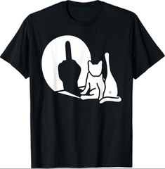 Cat Shadow Funny Middle Finger Gesture T-Shirt