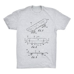 Skateboard Patent T-Shirt. Skateboarding Cotton Shirt. Black White or Gray NEW