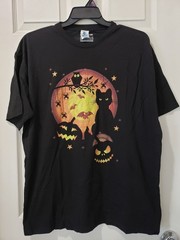 Halloween Black Cat Pumpkin Bats Owls Graphic Shirt Mens XL NEW