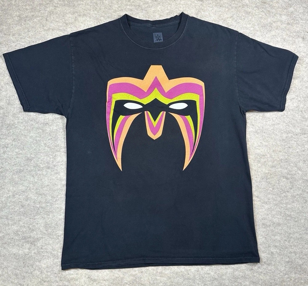 WWE Ultimate Warrior Logo Graphic T-Shirt Men’s Large Black Double Sided Tee