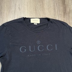 Gucci Men’s Black Logo Crew Neck Short Sleeve Cotton Jersey T-Shirt Size L Italy