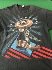 VTG Captain America Shirt Men XL Black Marvel Mad Engine Graphic Y2K Small Flaw