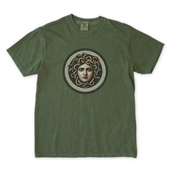 Blue Medusa Mosaic T-Shirt | Greek Mythology Gorgon Head Graphic Tee Shirt