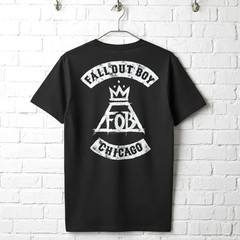 Fall Out Boy FOB Biker Logo Men’s T Shirt Chicago Punk Rock Tee Crowned Volcano