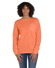 ComfortWash Hanes Unisex Garment-Dyed Long-Sleeve T-Shirt Pocket Orange size 3XL