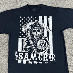 Sons of Anarchy Shirt Mens Large Black SAMCRO Reaper American Flag Graphic Tee