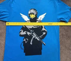 Banksy Art Police T-shirt Sz L Blue “Without Limits” Street Art Smiley Face