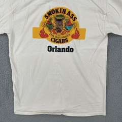 Vintage Gildan L Ivory White T Shirt Smokin Ass Cigars Orlando Fine Leaf Tobacco