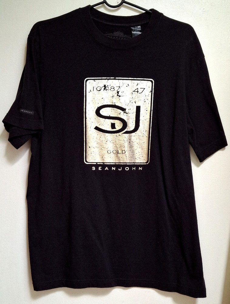 VINTAGE MEN’S SEAN JOHN T-SHIRT L LARGE BLACK GOLD TEE PUFF DADDY P DIDDY COMBS