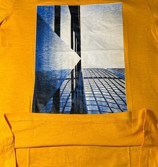 Mustard Yellow V-Neck T-Shirt Graphic Print Modern Everyday Wear- Size- L
