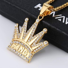 HZMAN 18k Gold Plated Cz Inlay King Crown Stainless Steel Pendant Necklace Su…