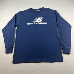 Vintage New Balance T-Shirt Mens Medium Navy Blue Running Long Sleeve USA 90s
