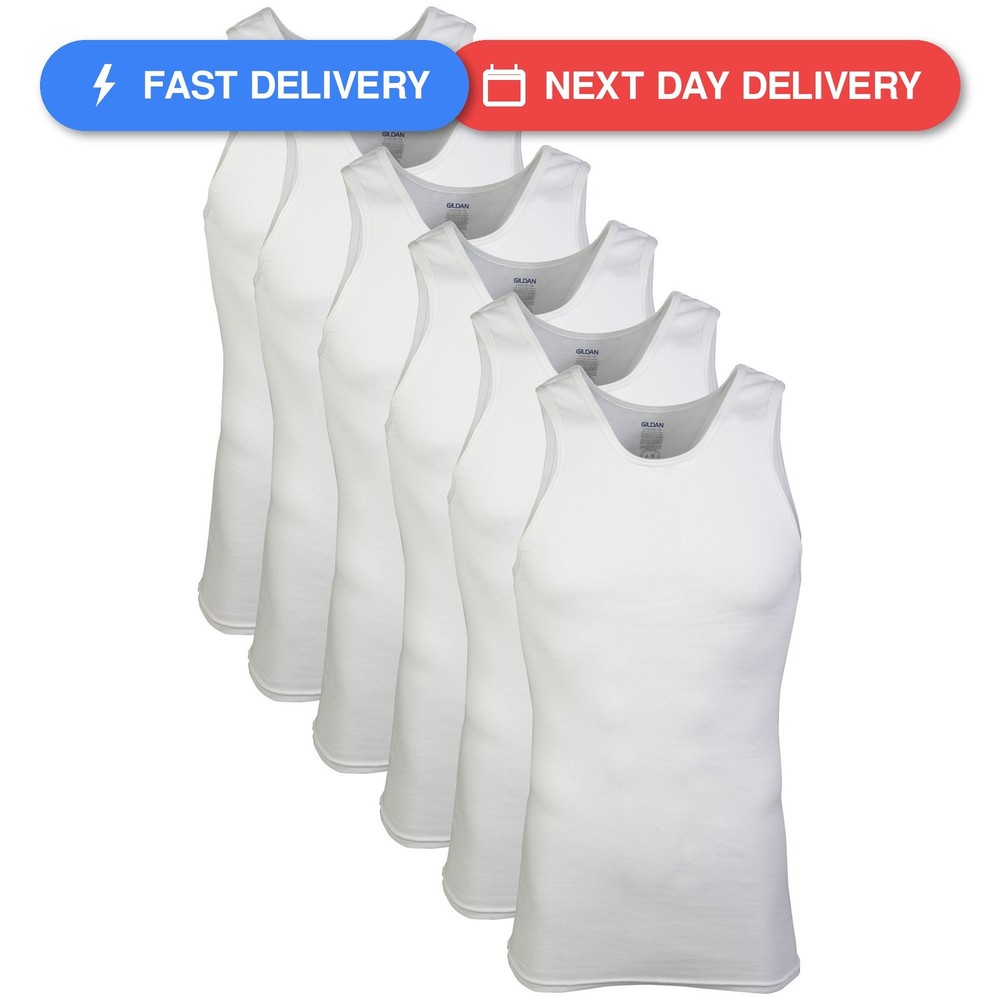 Gildan Men’s A-shirt Tanks, Multipack, Style G1104, White 6 Pack, XX-Large