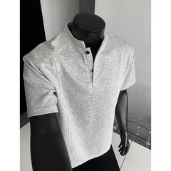 Hot Mens Casual Top Stand Collar Short Sleeved T-Shirt Business Street Party