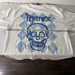 New Y2K Avirex Blue Skull T-Shirt Men’s XL Argyle Diamond Graphic Yellow READ