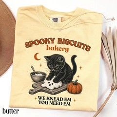 Vintage Spooky Biscuits Bakery Shirt Cute Black Cat Halloween Kneading Tee