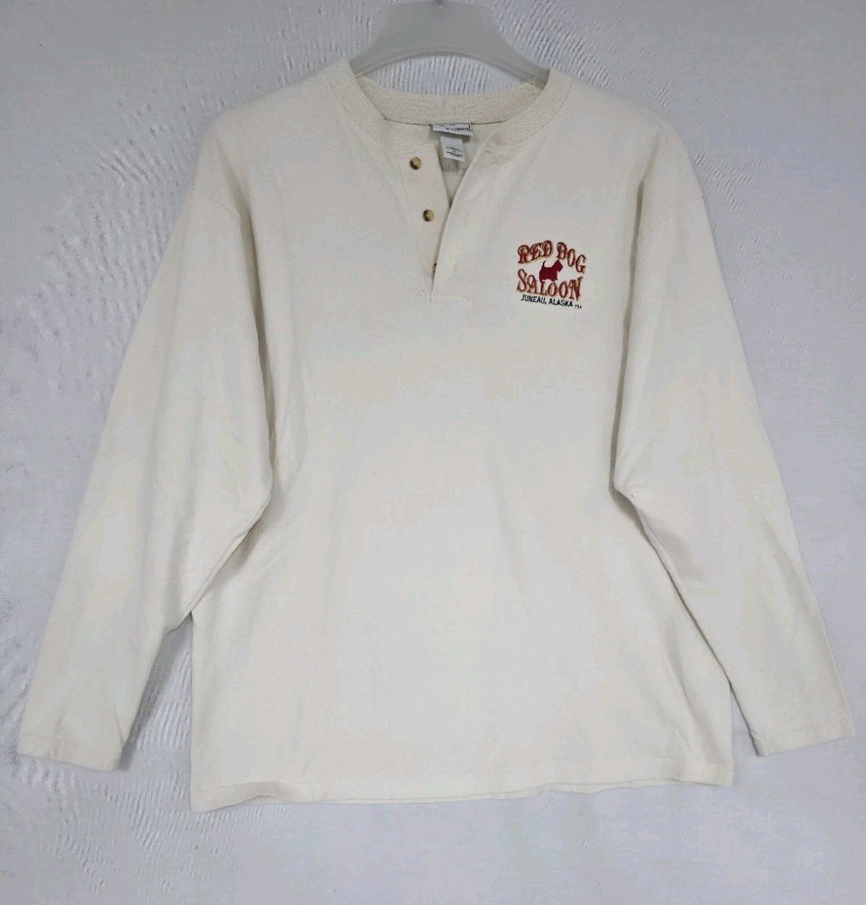 Vtg Red Dog Saloon Bar Juneau Alaska L/S Henley Shirt Embroidered Men’s L (G8)