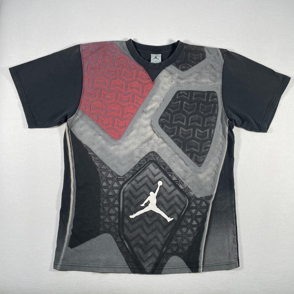 Vintage Michael Jordan Shirt Mens XL Black Shoe Sole Jumpman All Over Nike Y2K