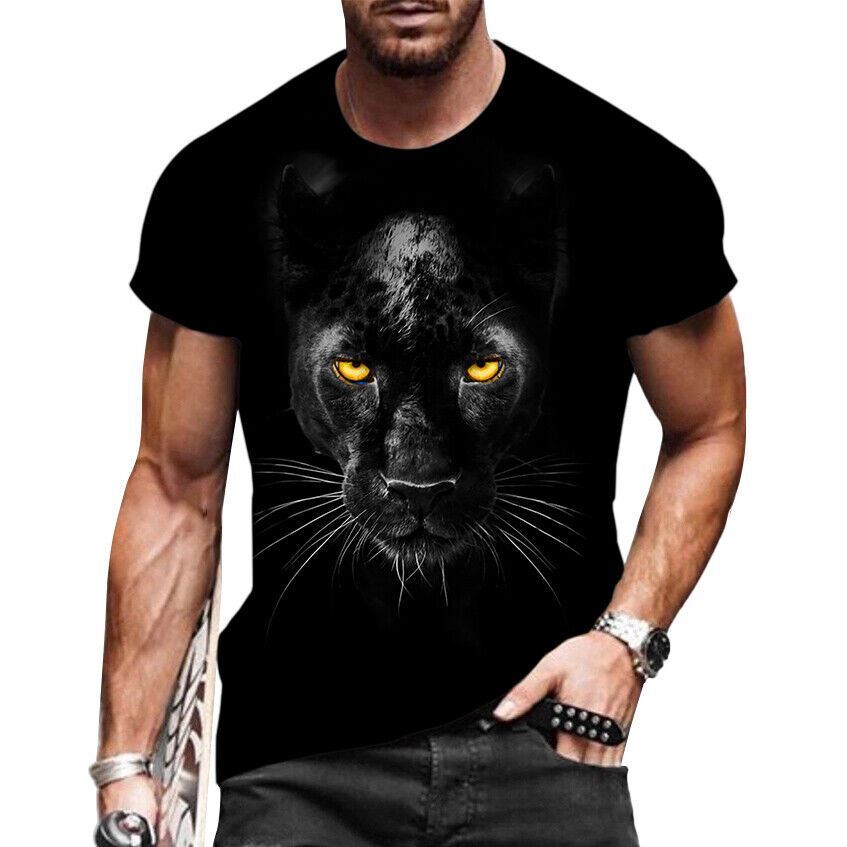 T Shirt Men’s Fashion Short Sleeve Panther Gaze Graphic T-Shirt Streetwear Black