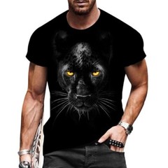 T Shirt Men’s Fashion Short Sleeve Panther Gaze Graphic T-Shirt Streetwear Black