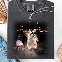 Raccoon Drinking Iced Coffee Shirt, Funny Animal Meme Tee, Coffee Lover