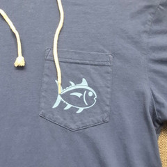 Southern Tide blue long sleeve hooded t-shirt XS fishing drawstring logo Cotton