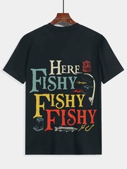Men Summer 3D Digital Print Fishing Graphic T-Shirt,Featuring”Here Fishy Fishy”♪