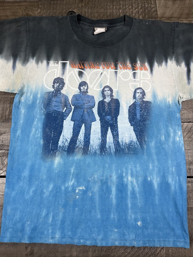 Vintage The Doors Shirt Medium Waiting for the Sun Liquid Blue Tour Concert Y2K